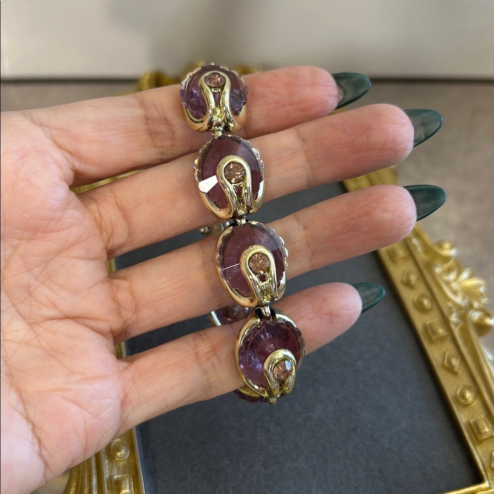 Elegant Purple Acrylic and Rhinestone Bracelet